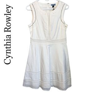 NWT Cynthia Rowley white fit and flare eyelet crochet trim dress size 8
